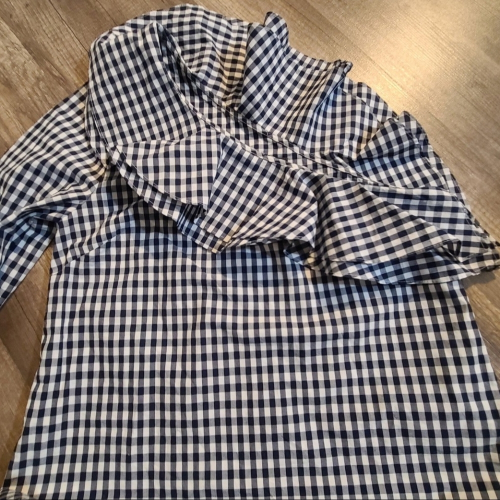 J. Crew Assymetrical Checkered Ruffle Top - Picture 5 of 10